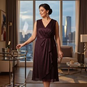 SLNY Plum Sleeveless Ruffle Front Evening Gown Size 22W NWT Zip Closure